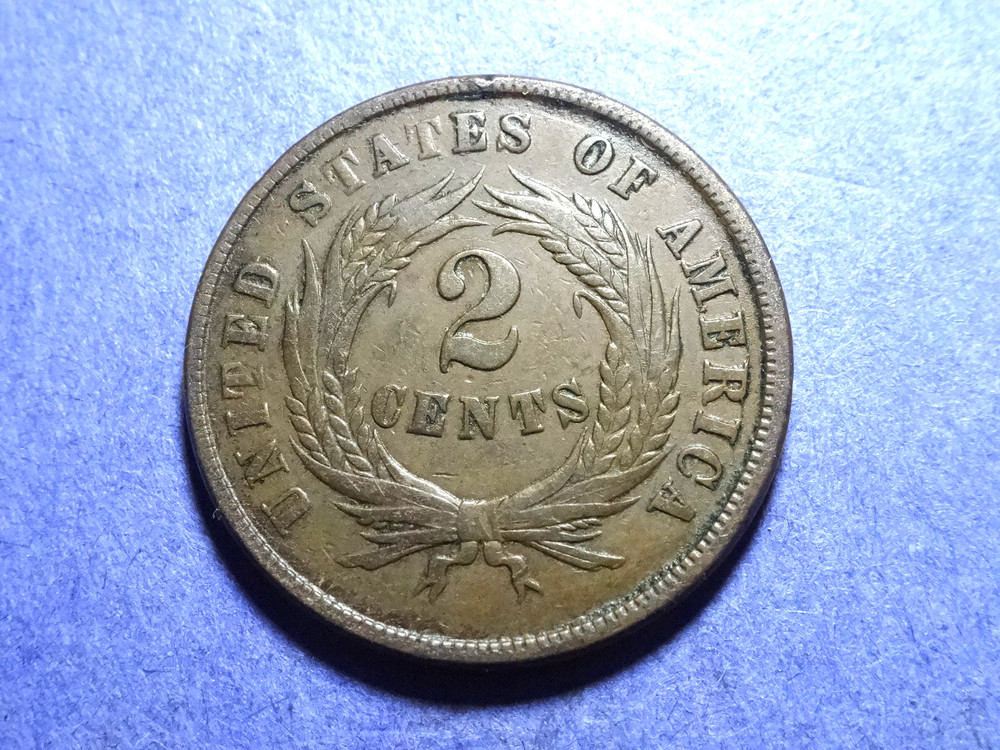 1865 Plain 5 Two Cent piece VF