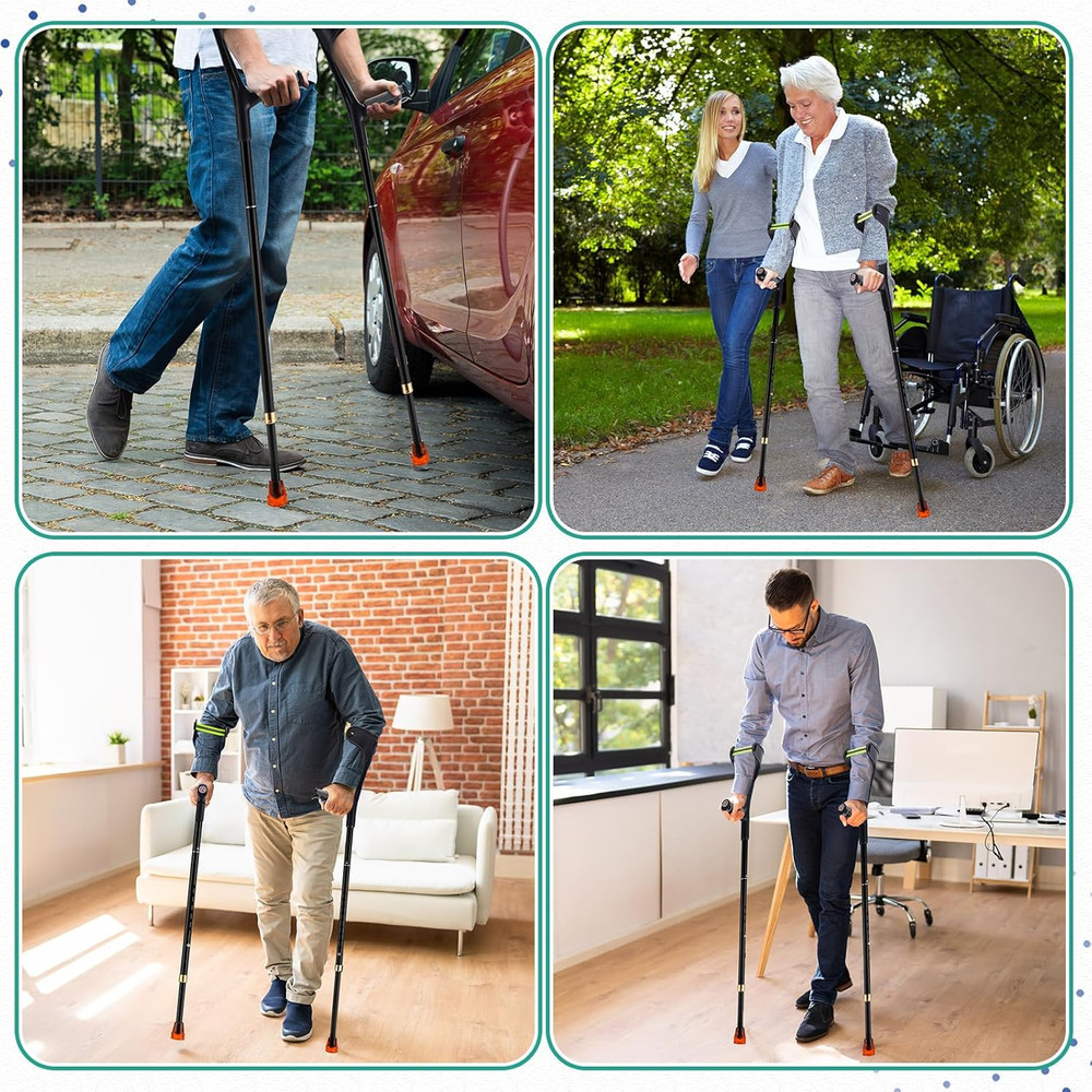 2-Pack Folding Forearm Crutches, Lightweight Aluminum, 10-Level Adjustable Cuffs