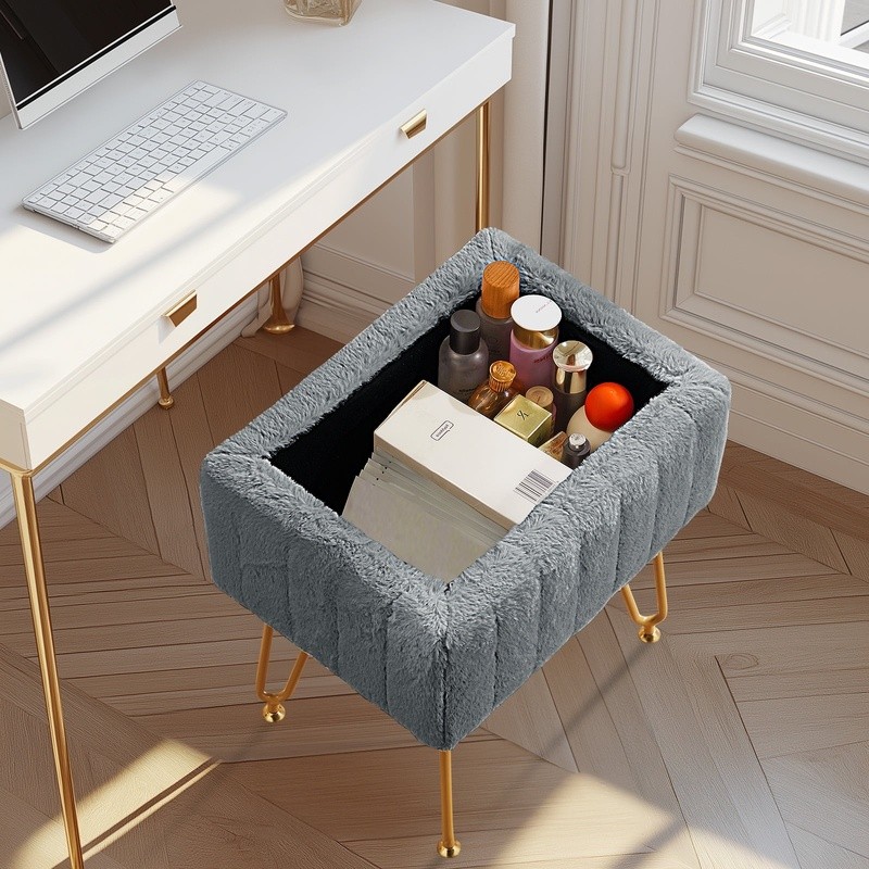 Modern Vanity Stool Chair W/ Hidden Storage Comfortable Seat Makeup & Lounge New