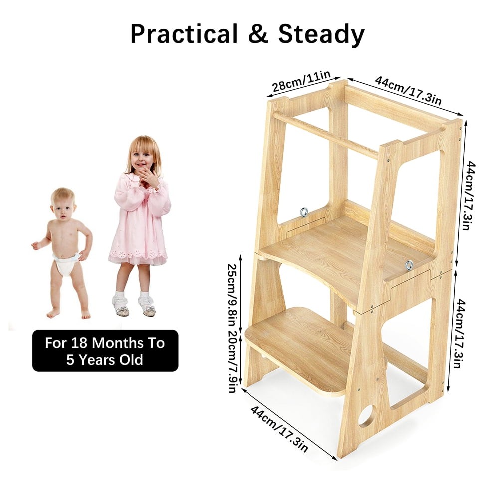 2-in-1 Convertible Toddler Step Stool Helper Standing Tower Stool Helper Stools