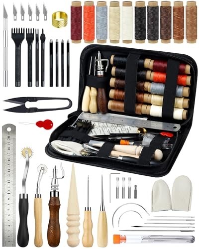 Leather Craft Kit for Beginners - Professional Tools, Waxed Thread, Groover, Awl