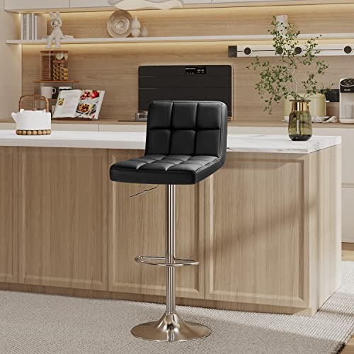 Furmax Bar Stools Modern Pu Leather Swivel Adjustable Armless, Black