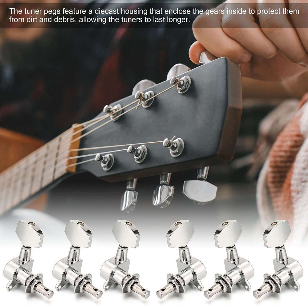 6pcs Guitar String Tuning Pegs Locking Tuners Keys Machine Heads Chrome Set
