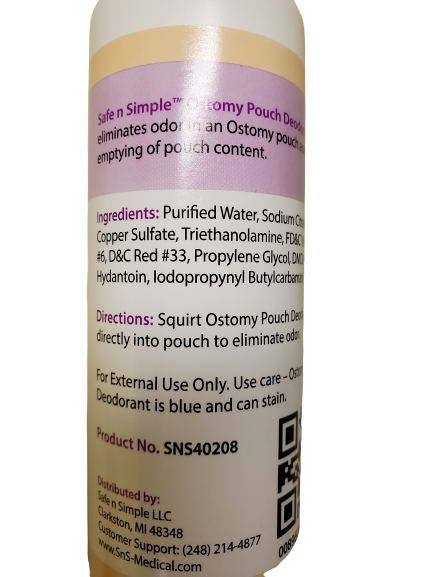 Safe n' Simple #SNS40208 Ostomy Pouch Deodorant Unscented 8oz
