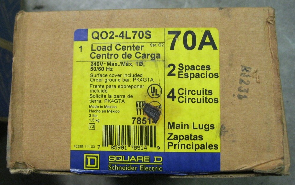Square D QO2-4L70S Load Center 240V Max