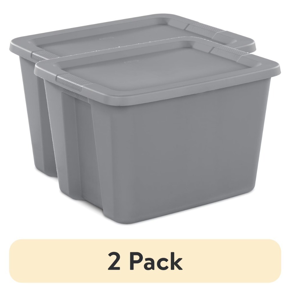 Large Storage Bin 18 Gallon Plastic Container with Snap-On Lid Gray 2 Pack