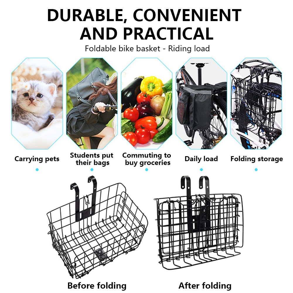 Foldable Bike Front Rear Basket Bicycle Handlebar Rack Pack Carrier Basket Set