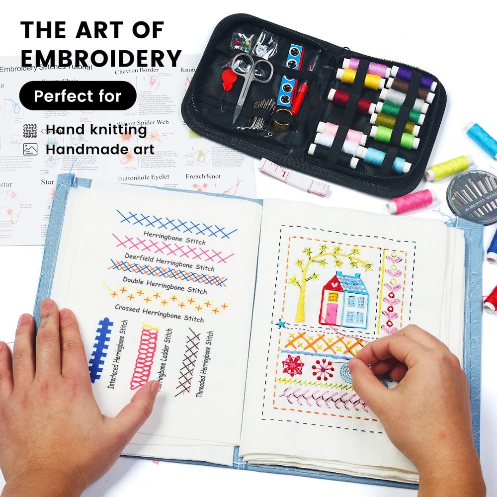 Embroidery Stitch Book Kit Large Size Full Sewing Tools Tutorial Beginners Gift