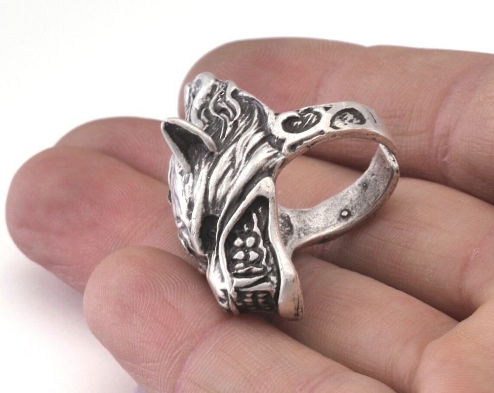 Wolf Beast Ring Adjustable Ring Antique Silver Plated Brass 7.5US size 2932