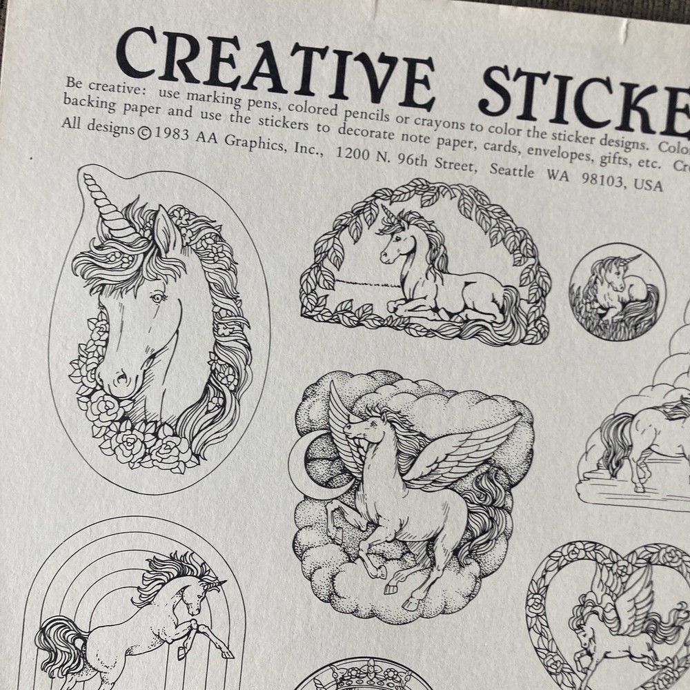 Vintage 1983 AA Graphics Creative Stickers Sheets- “Magic Horses” - Rainbow Anim
