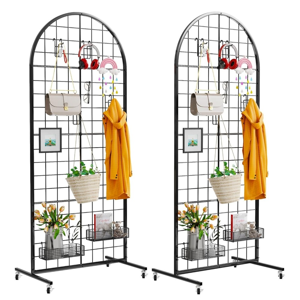 Grid Wall Panel 2PCS Display Stand 2' x 5.2' FT Black Grid Wall Panels Movable R