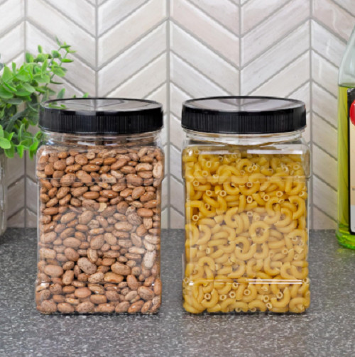 32oz Clear Square Plastic Jars 4pk, 4 Cup Capacity Canisters