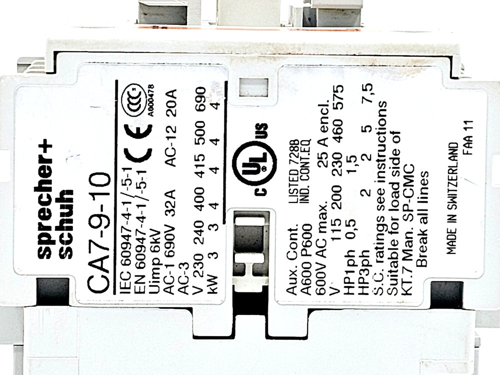 CA7-9-10 CONTACTOR SPRECHER & SCHUH