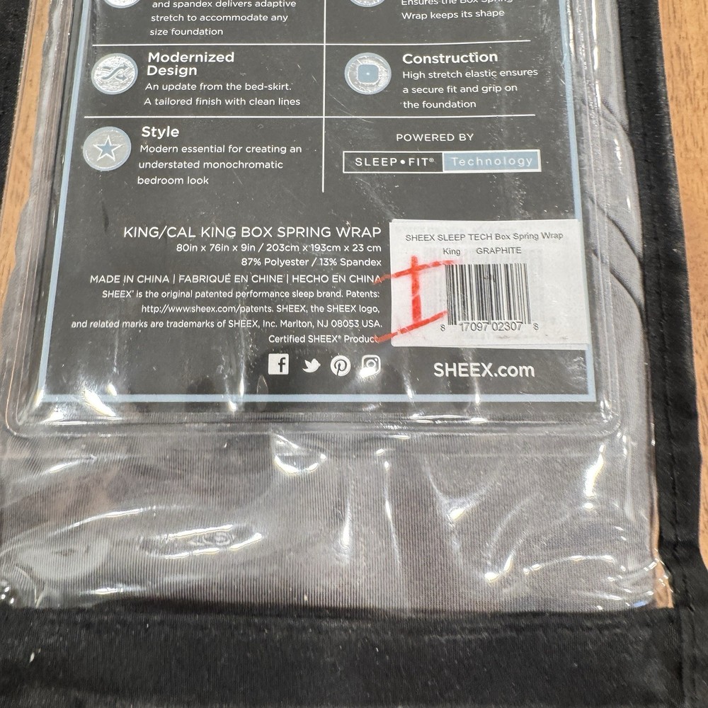 Sheex Performance Bedding Box Spring Wrap King Size Graphite Grey Sleep Tech New