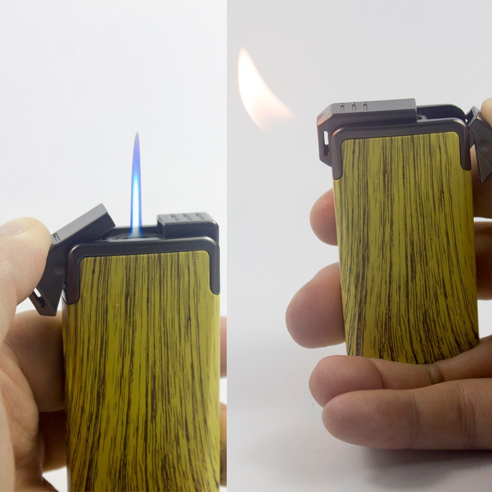 Windproof Dual-Flame Refillable Butane Torch Lighter with Adjustable Jet Wood