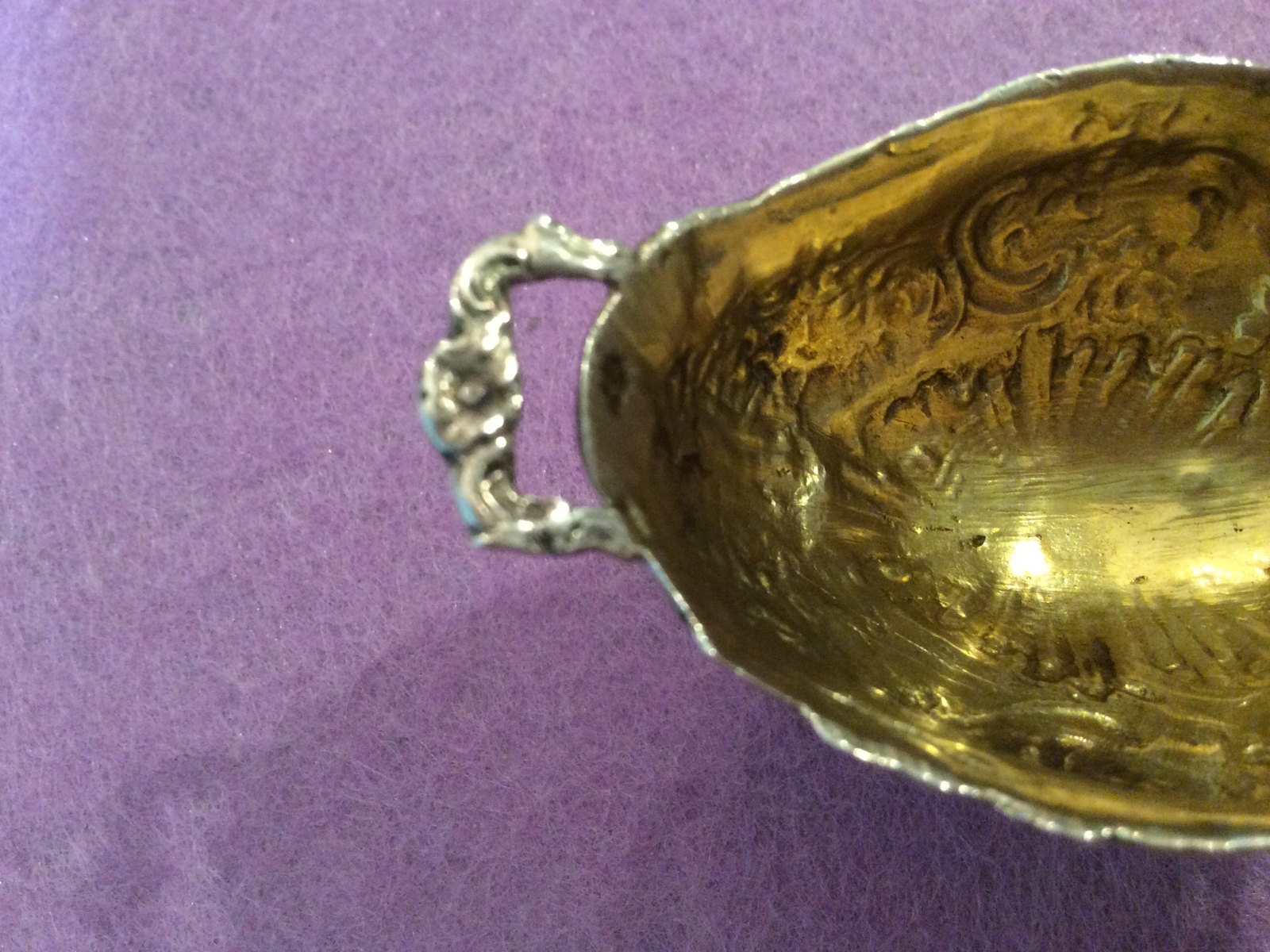 Repousse Open Salt Goldwash Dish 800 Silver (Sterling=925) Simon Rosenau 23.5g