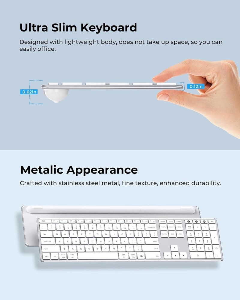 Bluetooth Keyboard & Mouse Set - Fits Windows, Mac, iPad - Rechargeable & Slim