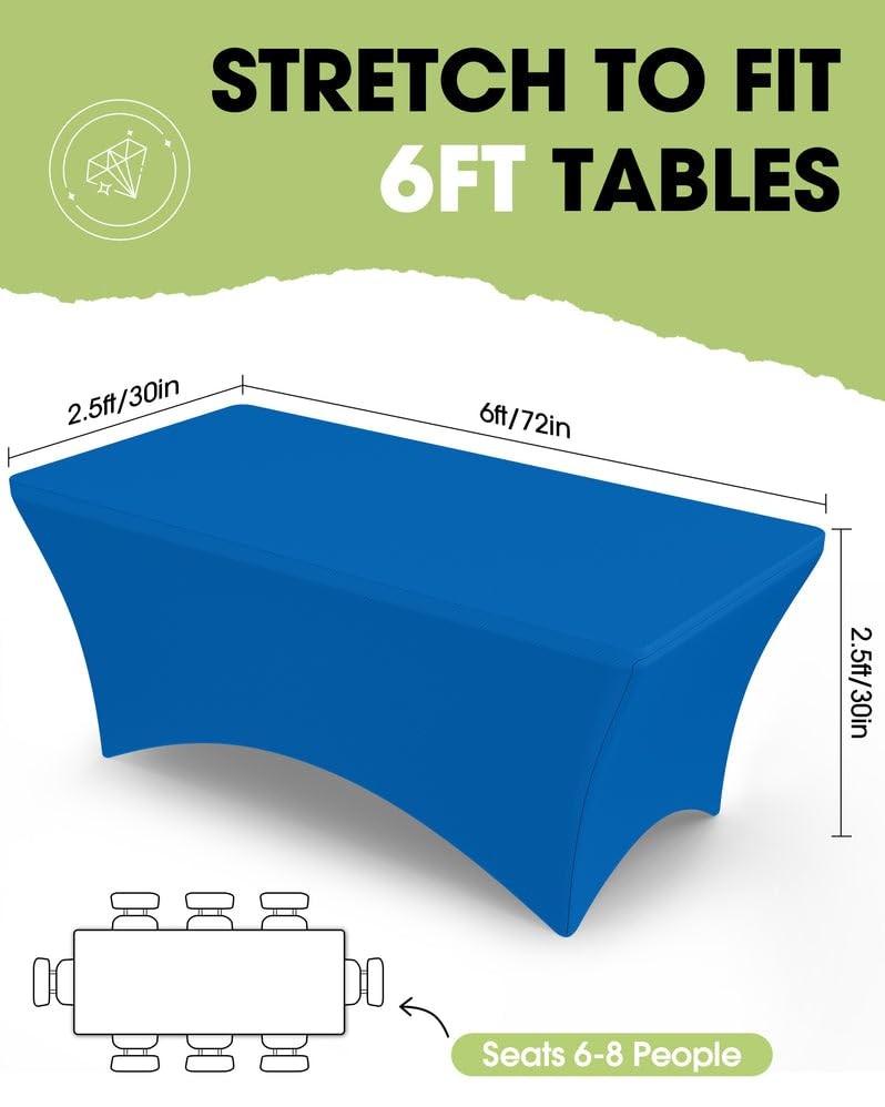 Spandex Tablecloth 6ft - 2 Pack, Fitted and Tight Cloth for Rectangle Table, ...