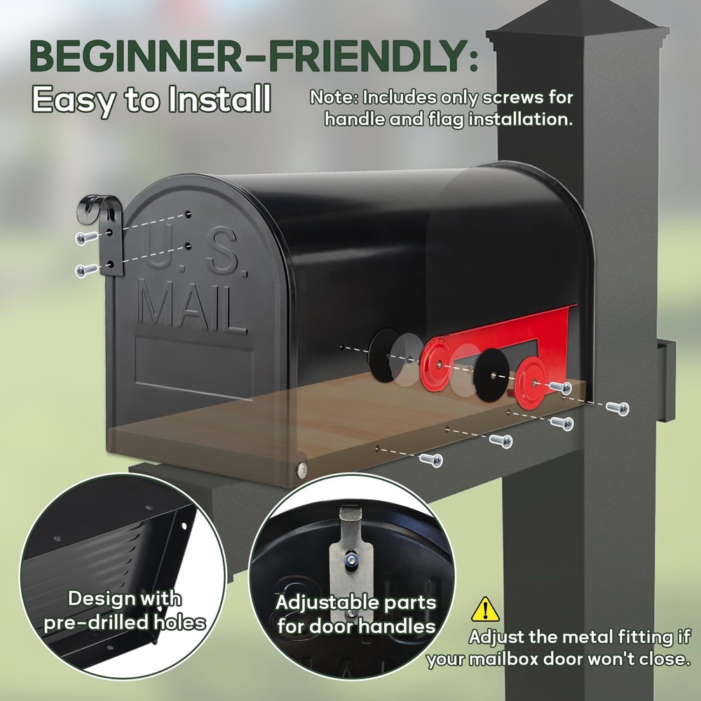 RAINHOL Black Metal Mailboxes for Outside Post Mount, Standard,
