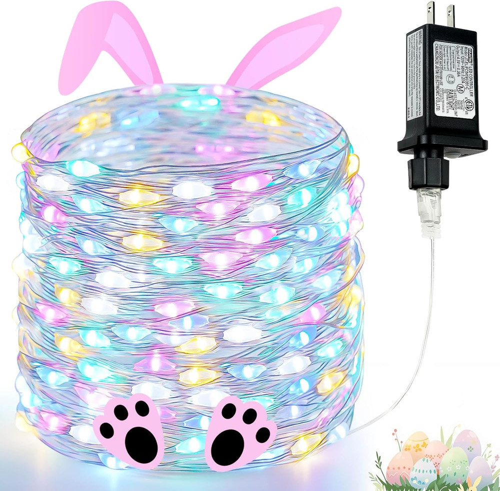 66Ft 200 LED Easter Pastel Fairy Lights Plug In, Pastel String Lights 8 Modes