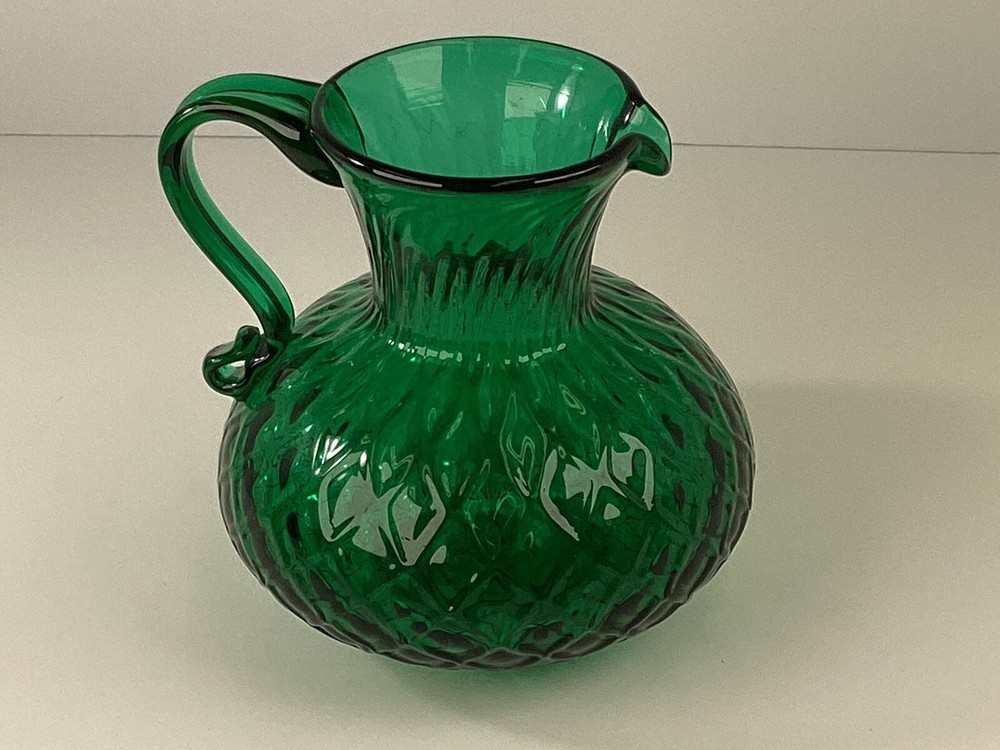 Hand blown green glass pitcher￼