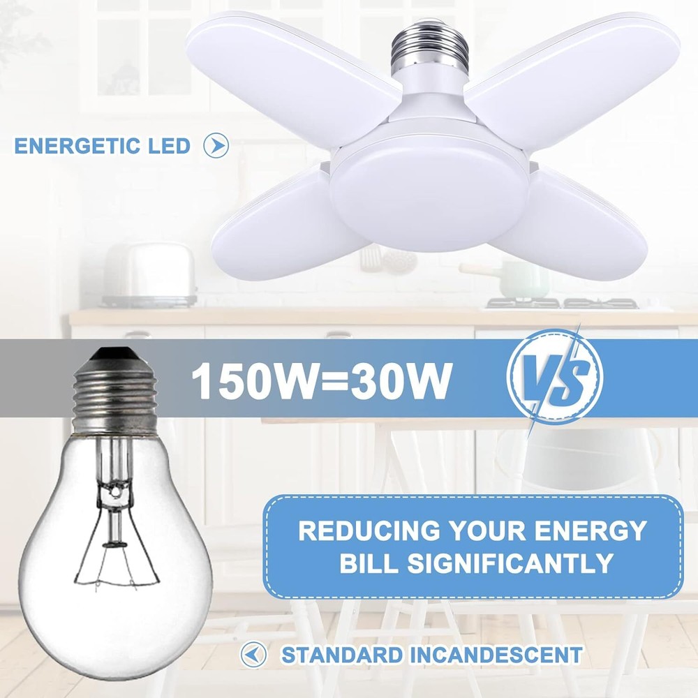 E27 LED Garage Light Bulb 28W Deformable Ceiling Fixture Lights Workshop Lamp