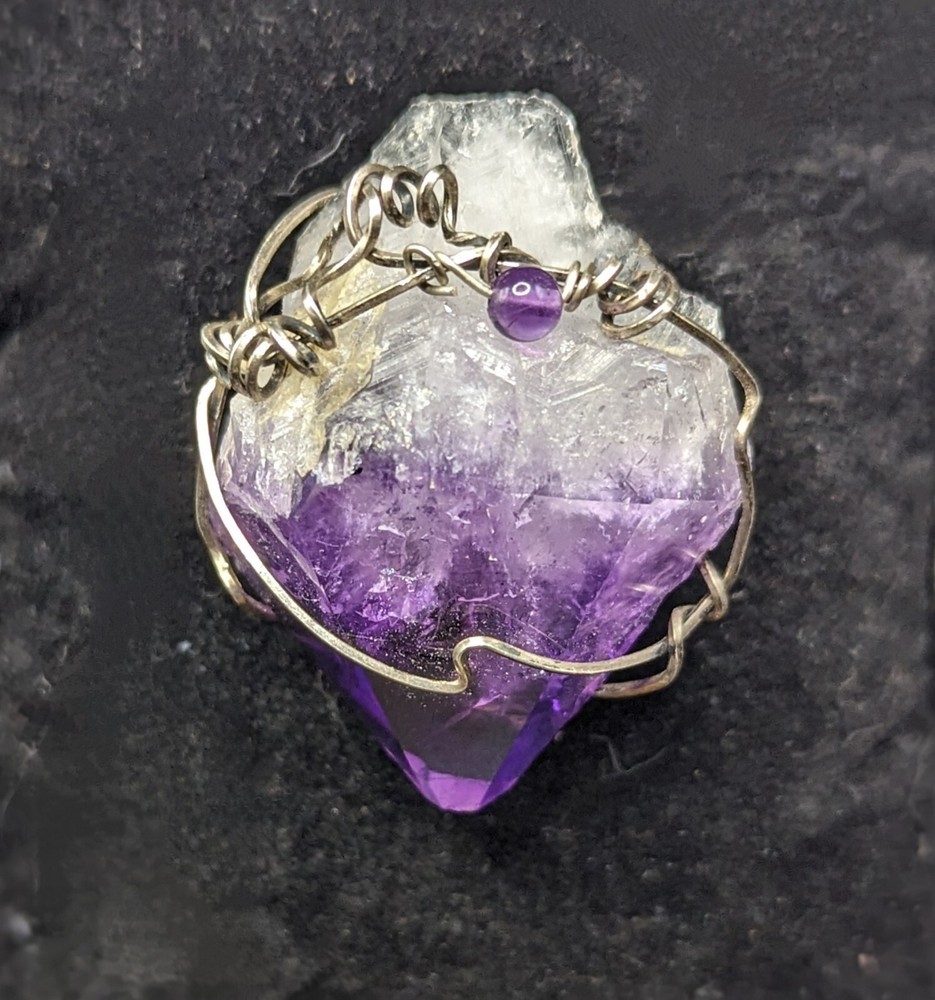 Natural/Raw Wire Wrapped Amethyst Crystal Pin