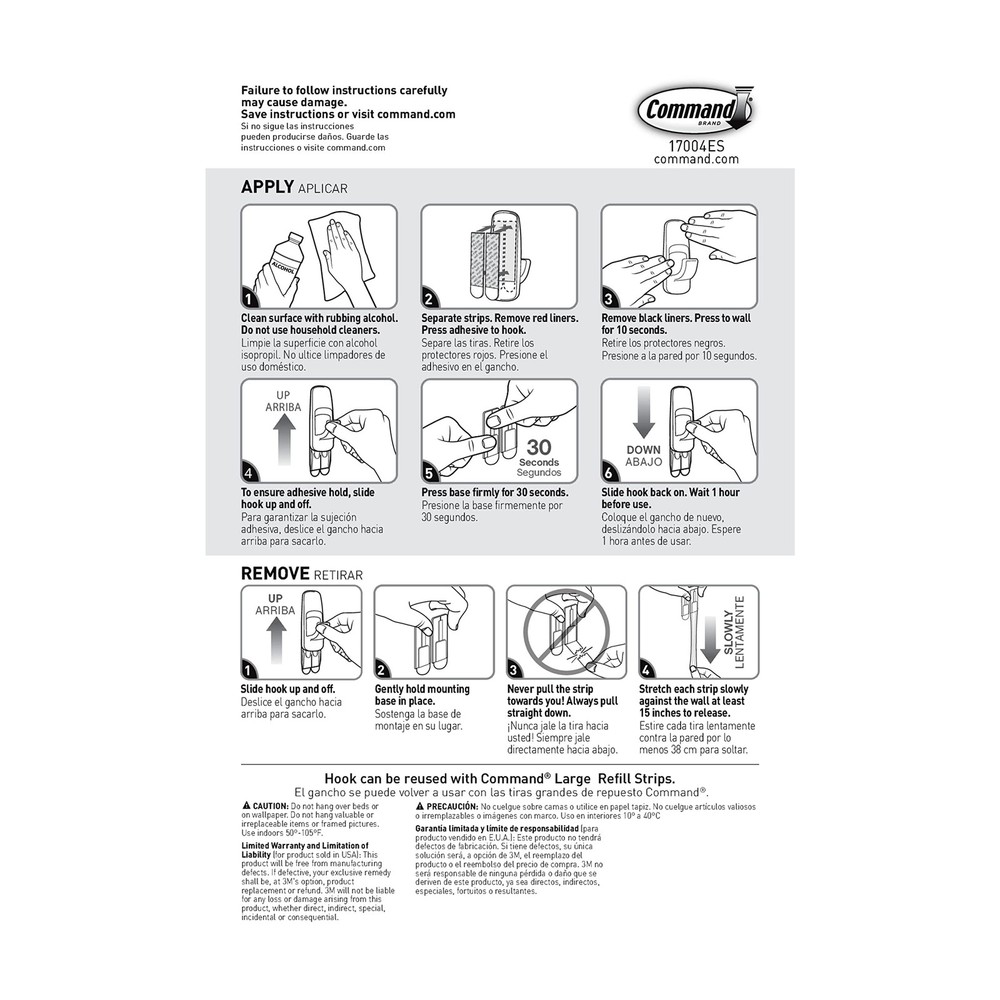 Command 7.5 lb Jumbo Utility Hook, 1 Wall Hook and 4 Strips, Jumbo, White