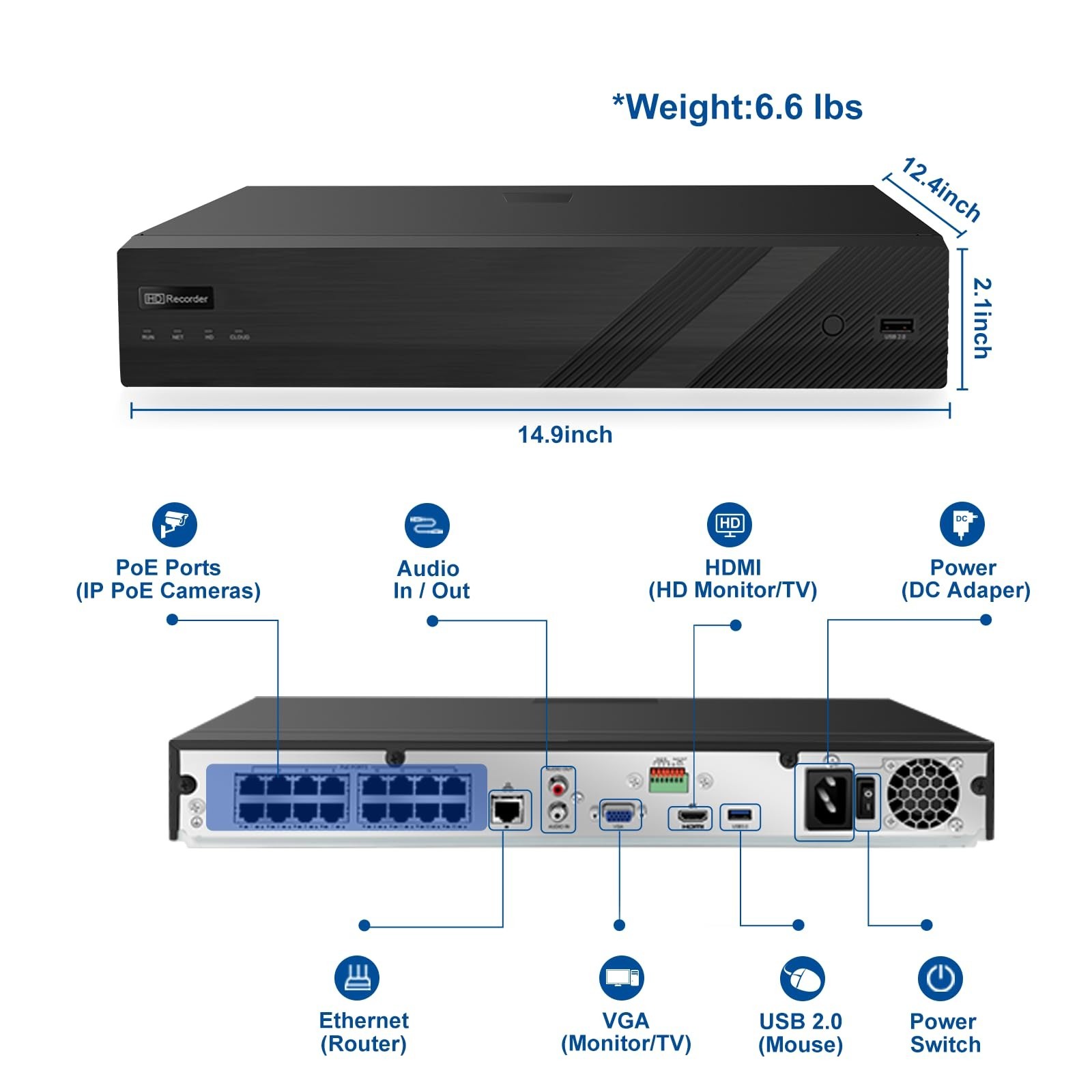 Anpviz AI 16CH PoE NVR Network Video Recorder, NVR Support 12MP IP PoE Cameras
