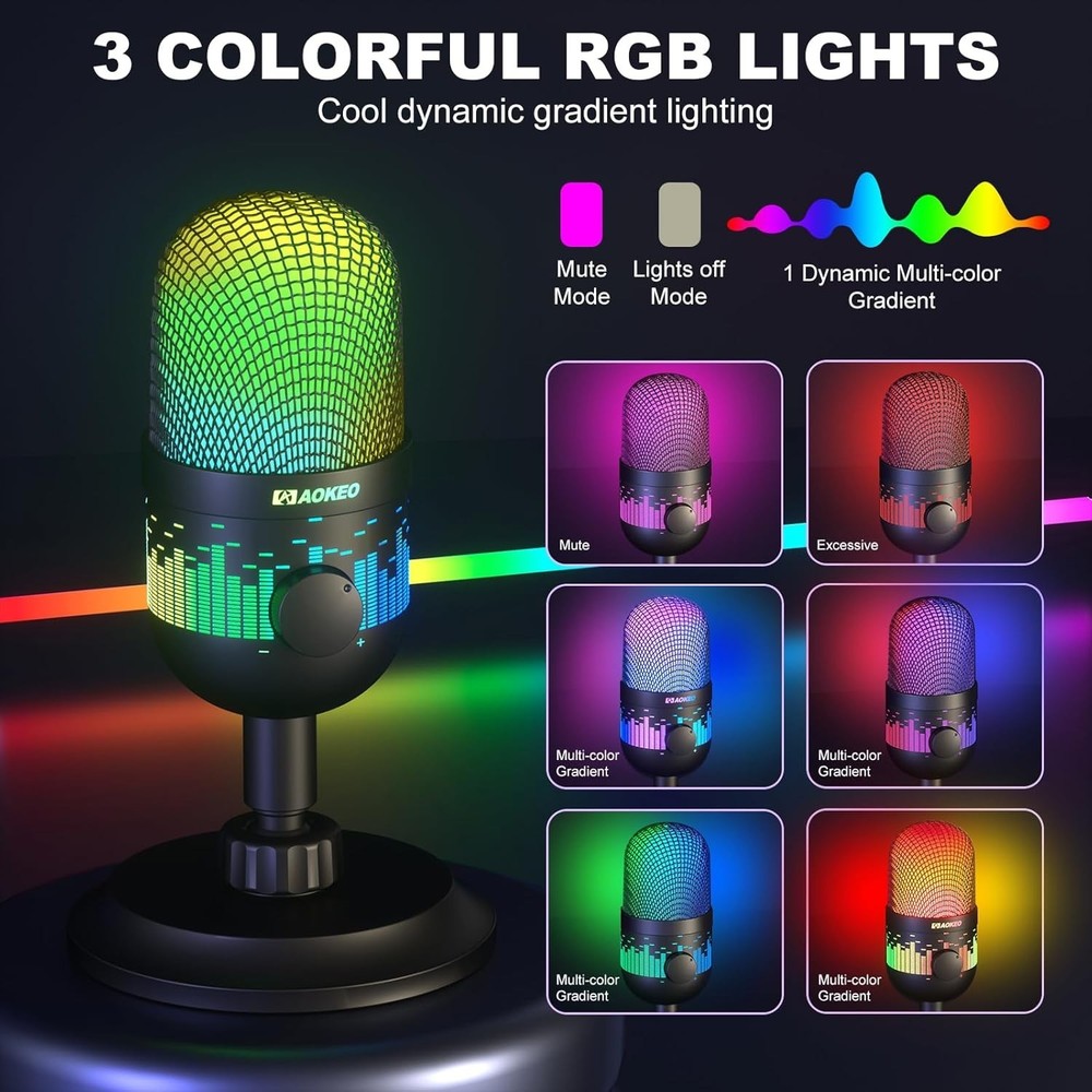 Multi-Device USB Condenser Microphone with Background Noise Reduction & RGB