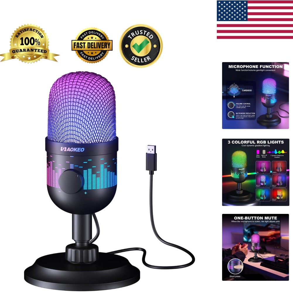 Multi-Device USB Condenser Microphone with Background Noise Reduction & RGB