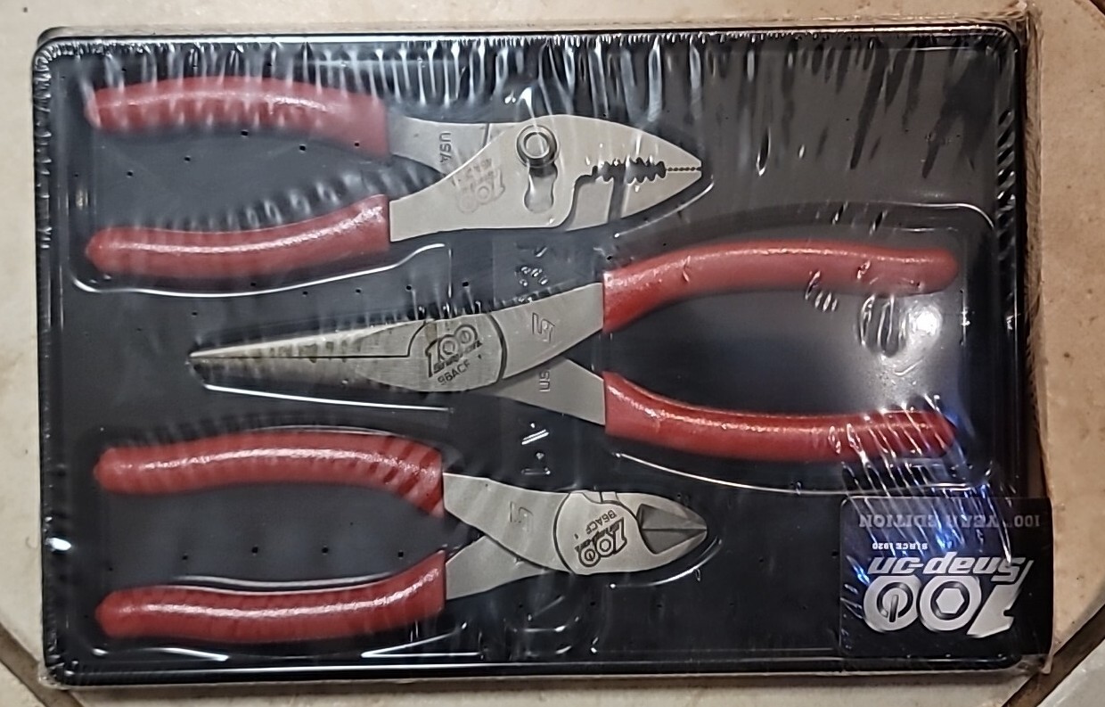 New Snap On pl306Aacf100mr 3 piece plier set CLASSIC RED 100th Anniversary