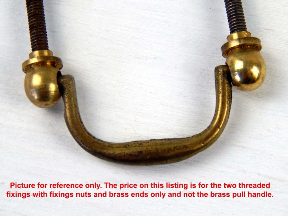 Pair Vintage Threaded Fixing Brackets for Brass Cabinet Chest Drawer Pull Handle