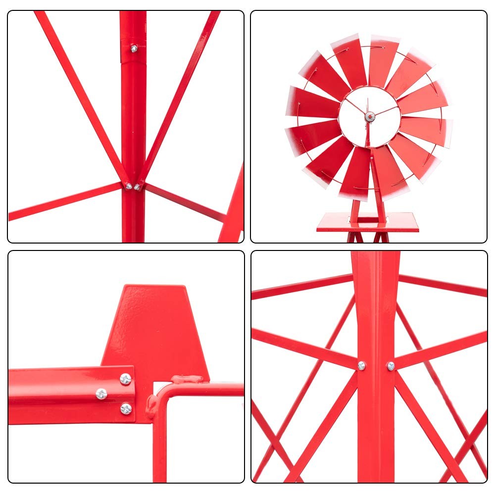 DANGRUUT 8FT Ornamental Windmill Weather Vane Heavy Duty Metal Red