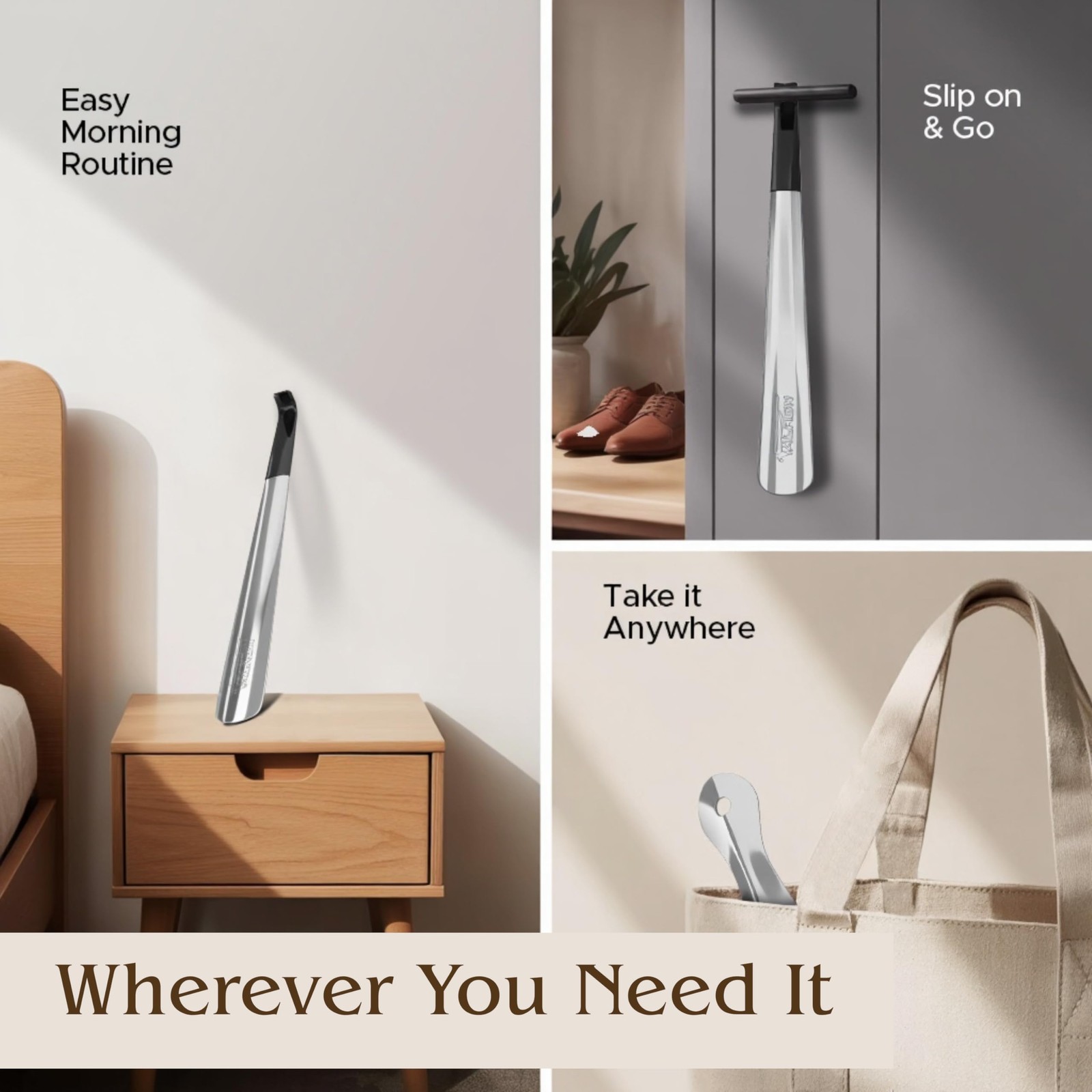 FALKON Shoe Horn Long Handle for Seniors & Elderly - 2 x 16.5” Silver