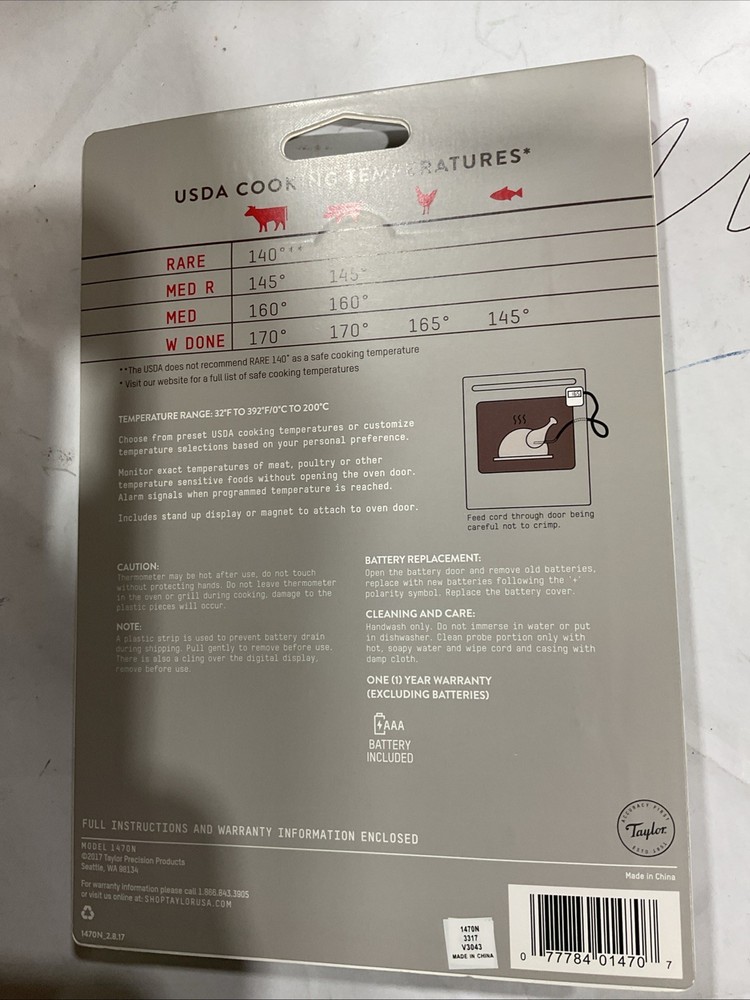 Taylor 1470N Digital Cooking Thermometer w/ Probe & Timer