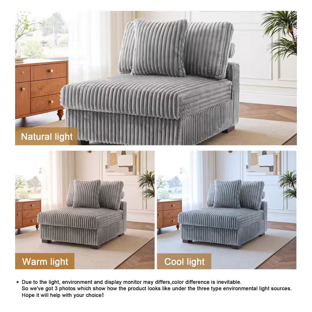 35.9 In. Armless Faux Rabbit Fur Polyester Rectangle Sectional Center 1-Seat Sof