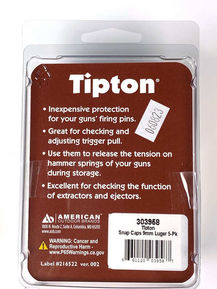 Tipton 9mm Snap Caps Brass/Plastic 5 per pack 303958