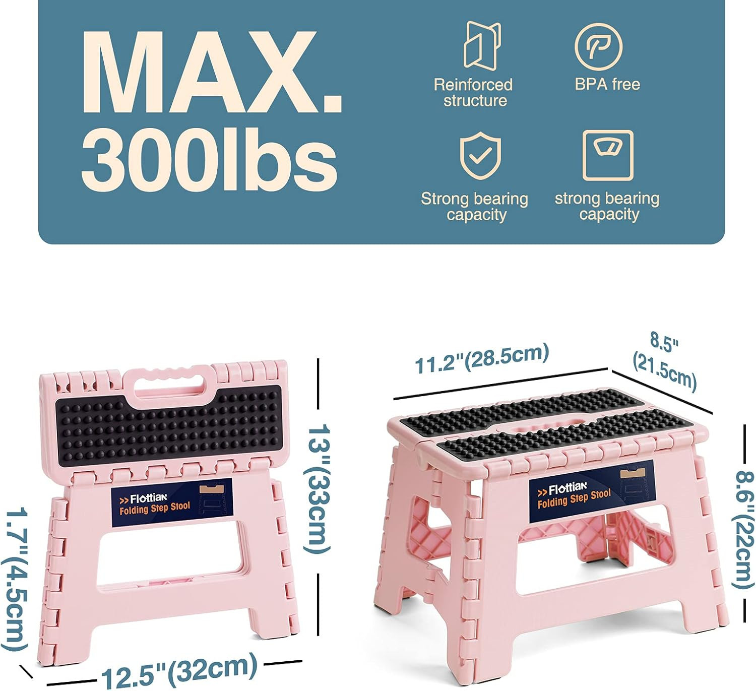 9" Folding Step Stool for Adults and Kids Holds Up to 300 lbs,Non-Slip Folding S