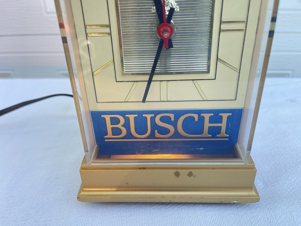 VINTAGE BUSCH BEER LIGHTED MANTEL CLOCK WORKS