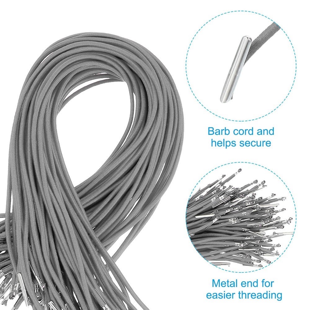 50 Pcs 6 Inch Elastic Barbed Cord 2 mm Loop Stretch Round String Gray