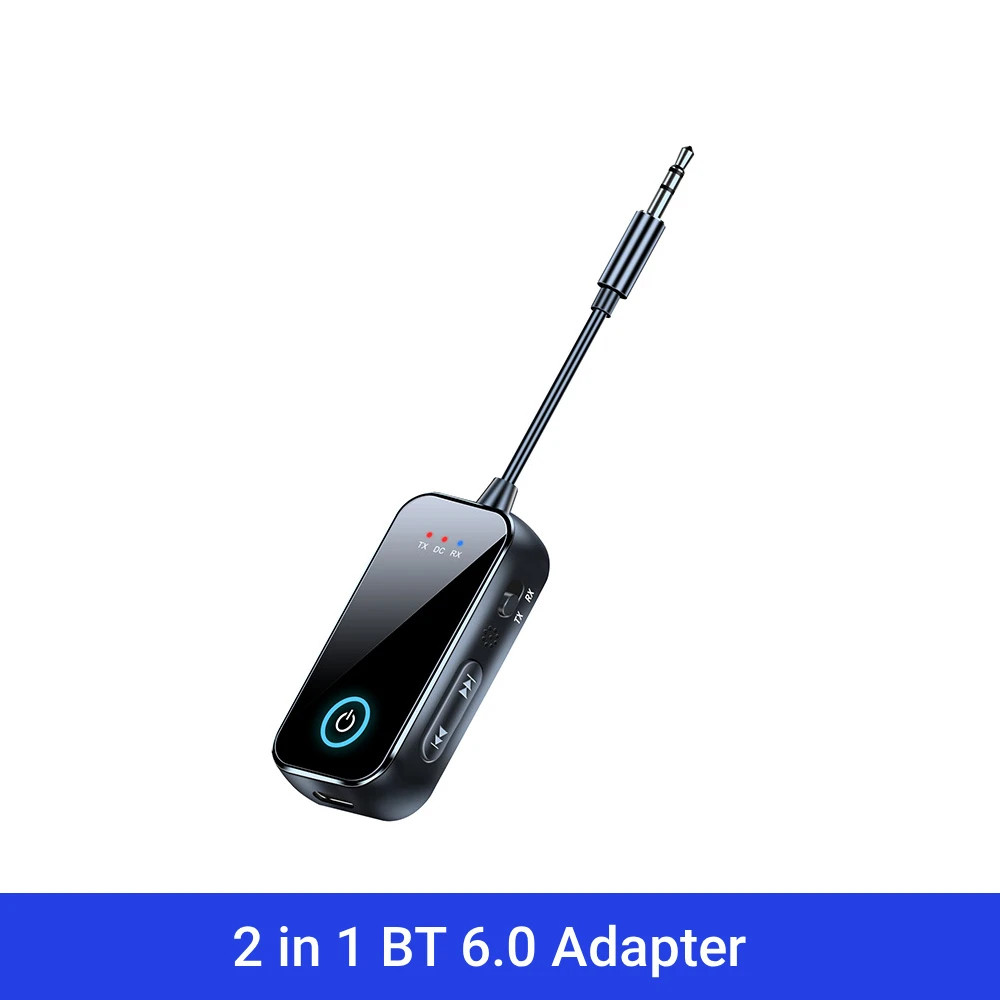 Bluetooth 6.0 AUX Audio Transmitter Receiver 2 in 1 3.5MM Mic Car TV PC