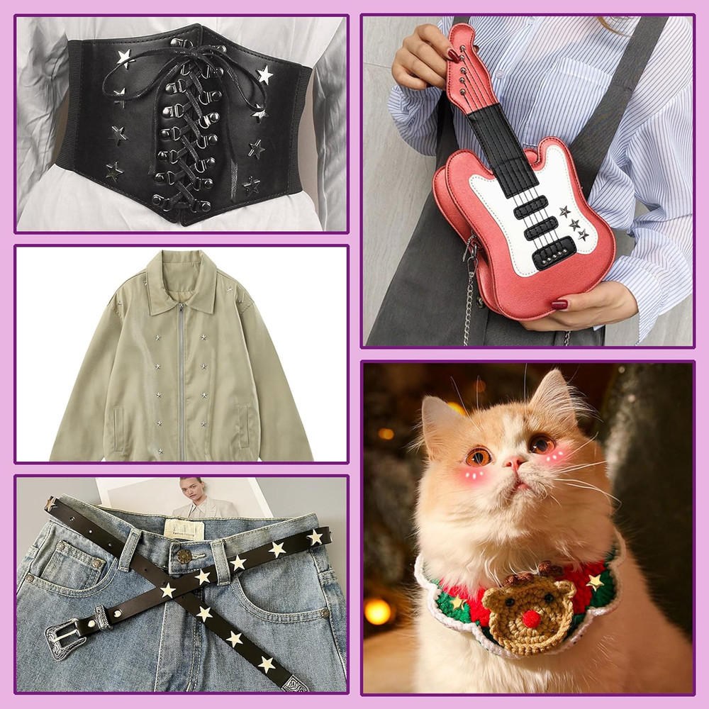 200 Sets Leather Rivets Kit Mixed Sizes Rivets for Leather Star Studs for Clothi