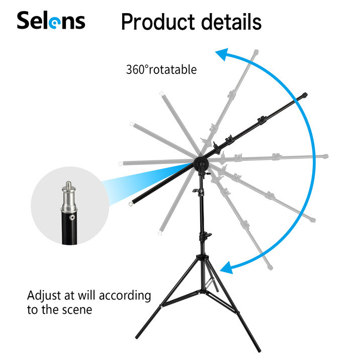 Selens 6.5FT Light Stand Photo Studio Reflector Holder Boom Arm + Sand Bag
