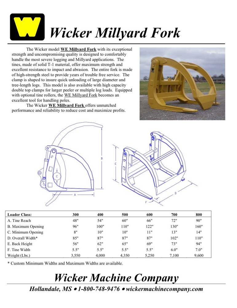 Wicker WE 780-3 Mill Yard Grapple Pole Grapple Front End Loader