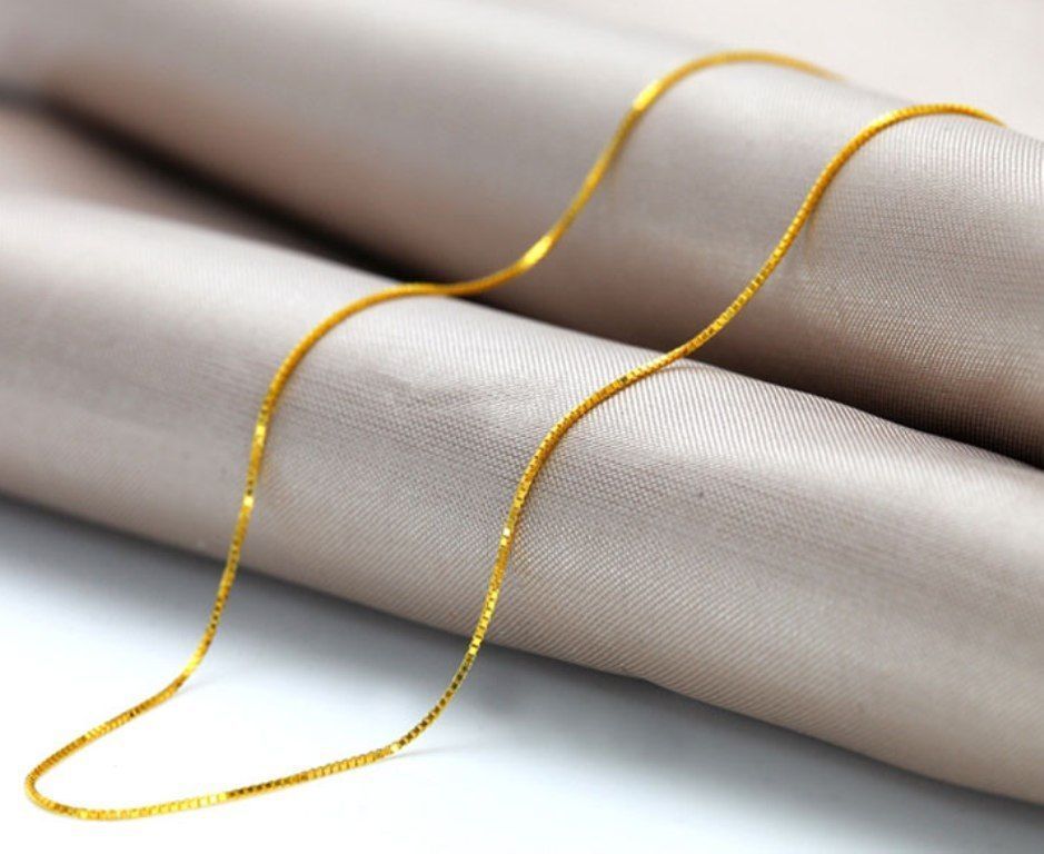 17.7inch New Pure 18K Yellow Gold Necklace Woman's 0.8mmW Fashion Link Chain