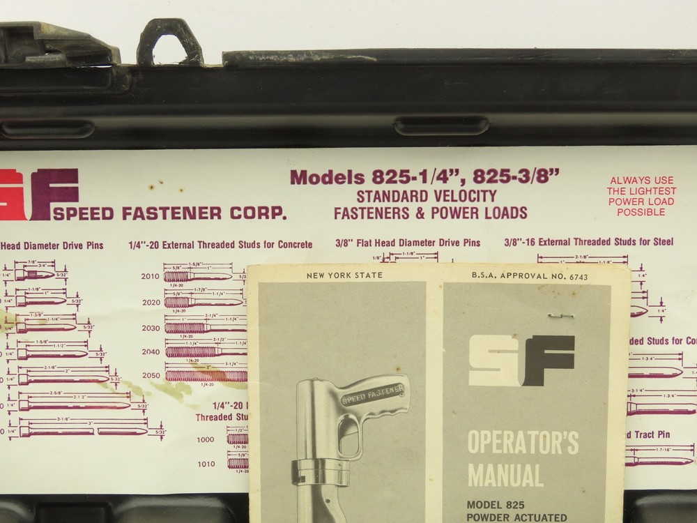 Speed Fastener Model 825 Powder Actuated Stud Driver Tool with Case