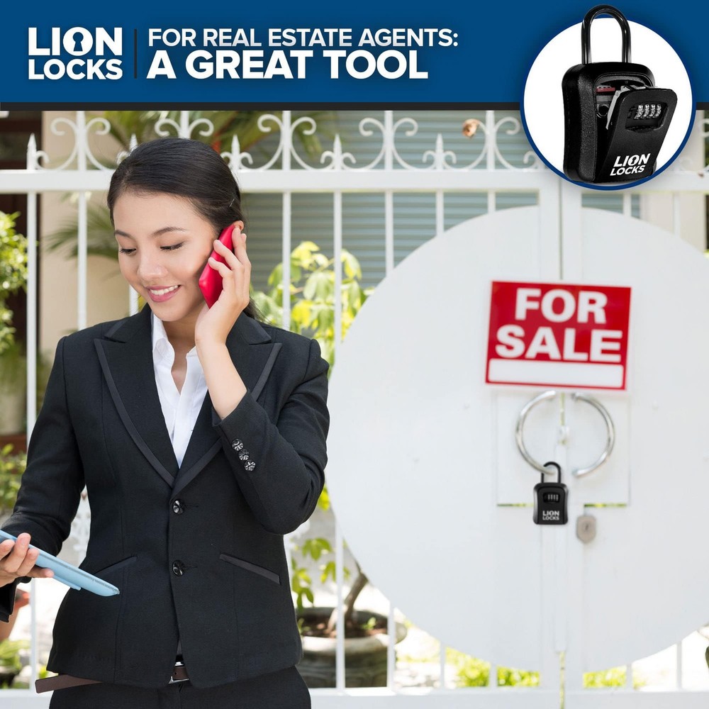 Lion Locks Lock Box for Keys, 6 Pack Black - Secure Key Safe Solution with Combi