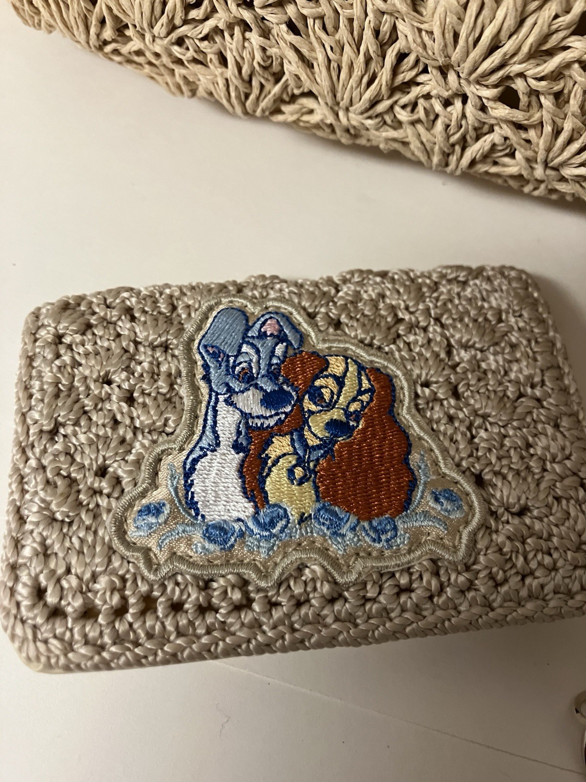 VINTAGE Disney Lady & the Tramp Woven Straw Tote Wallet Card Coin Case Lot EUC
