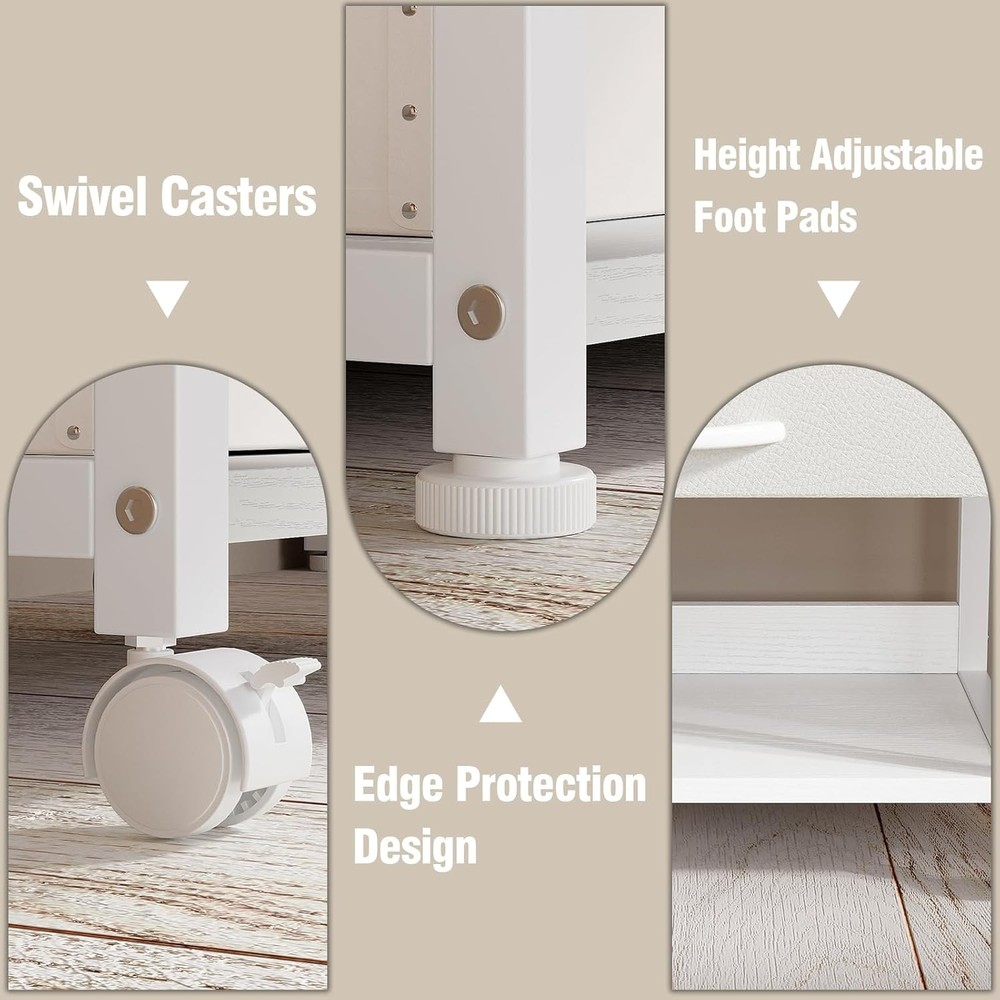 Large Printer Stand W/ Storage Fabric Drawer Under Desk Printer Table W/ Wheels